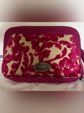 Cake by the Ocean Fuchsia Floral Velvet Cosmetic Pouch or dressy diaperbag